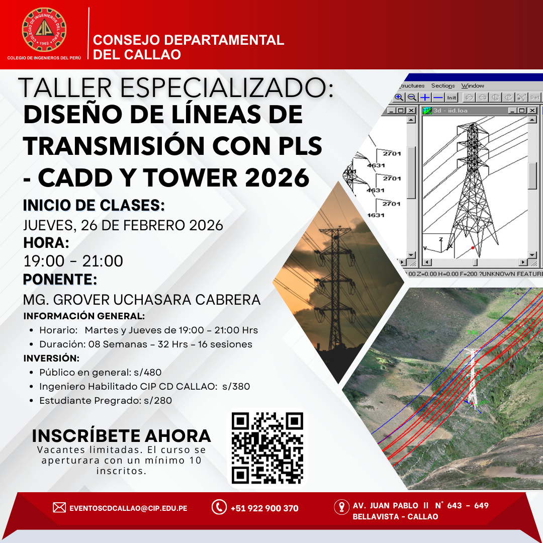 TALLER ESPECIALIZADO: DISEÑO DE LÍNEAS DE TRANSMISIÓN CON PLS - CADD Y TOWER 2026